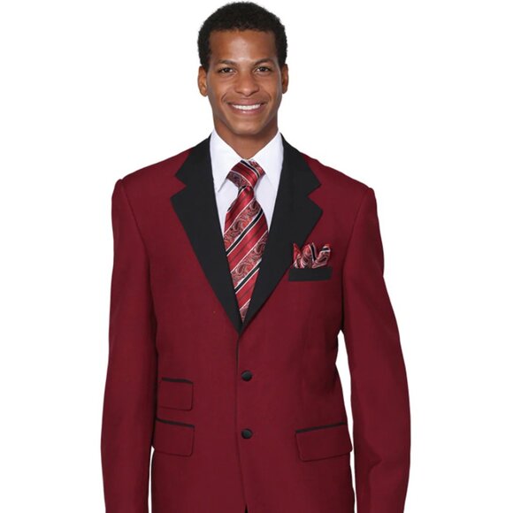 Mens 2 Button Black Lapel Tuxedo in Burgundy - Picture 1 of 2